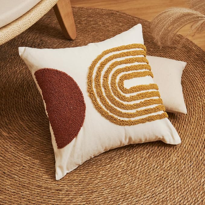 lifein 18x18 Pillow Covers-Throw Pillow Cover Tufted Boho Jacquard Pillow Covers Farmhouse Decorative Pillow Cover Pillow Cases for Gift Couch Sofa Bed Chair Living Room Home Decor
