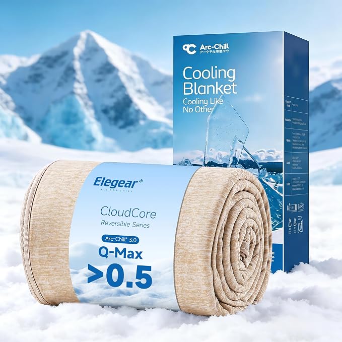 Elegear Arc-Chill 3.0 Cooling Blankets for Hot Sleepers, Throw Size, Beige | Q-Max>0.5 Cooling Fabric, Absorbs Heat to Keep Body Cool, Breathable Summer Blankets for Night Sweats & Menopause, 51"x67"