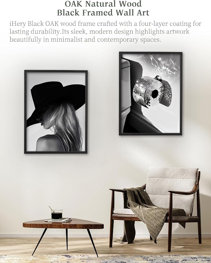 iHery 12x16in Cowgirl Framed Black and White Western Wall Art | Premium Black OAK Wood Frame with Canvas Print, Western Fashion Decor for Bedroom, Living Room Bathroom Girl Dorm, 1Pack