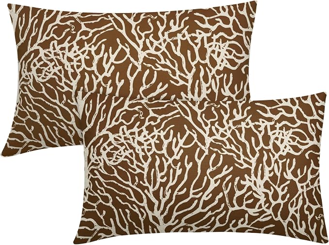 Nautical Coastal Coral Lumbar Pillow Covers 12x20 Inch Set of 2 Summer Ocean Beach Brown Decorative Pillow Cases Outdoor Linen Cushion Cover Farmhouse Decor for Bedroom Home Sofa Couch Bed