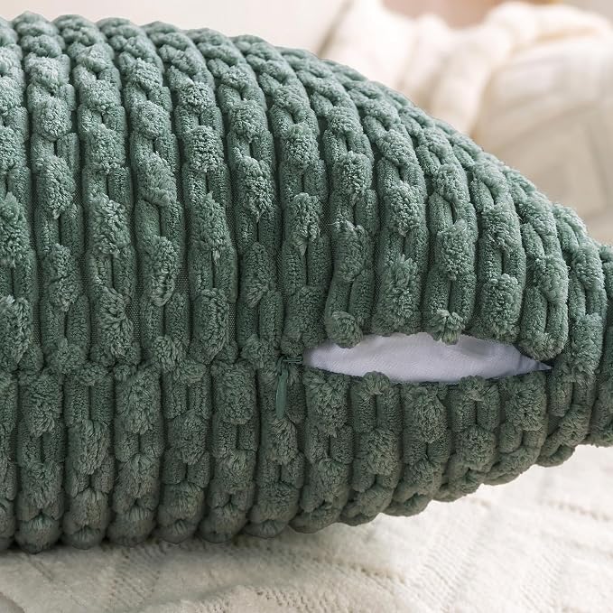 Set of 4 Teal Green Decorative Throw Pillow Covers 16x16 Inch Corduroy Pillow Covers for Bed Couch Sofa Living Room Soft Square Cushion Cases
