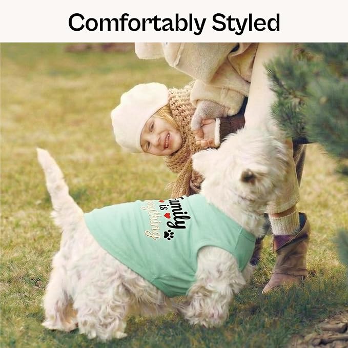 Parisian Pet Dog Shirt – 100% Cotton Shirts for Small Dogs – Blue Sleeveless Puppy Clothes – Lightweight and Breathable Dog Apparel – Family is Everything Dogs Clothes - Stretchy Pet T Shirts
