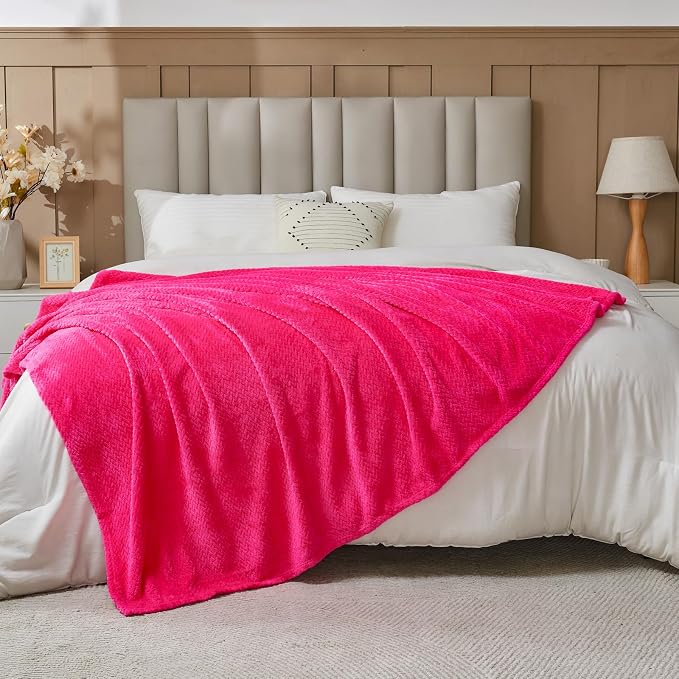 NEWCOSPLAY Fleece Leaves Pattern Twin Blanket, Dark Rose Red, 60"x80" | Super Soft Throw Blanket, Lightweight Cozy Bed Sofa Blanket, Premium Silky Flannel Fleece, Travel Blanket for All Season Use