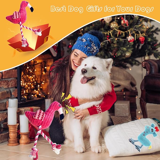 MRSOHRET 2 Pack Plush Dog Toys with Rope, Squeaky Dog Toys, Tug of War Dog Interactive Toy, Durable Dog Chew Toys for Large Dogs & Puppies