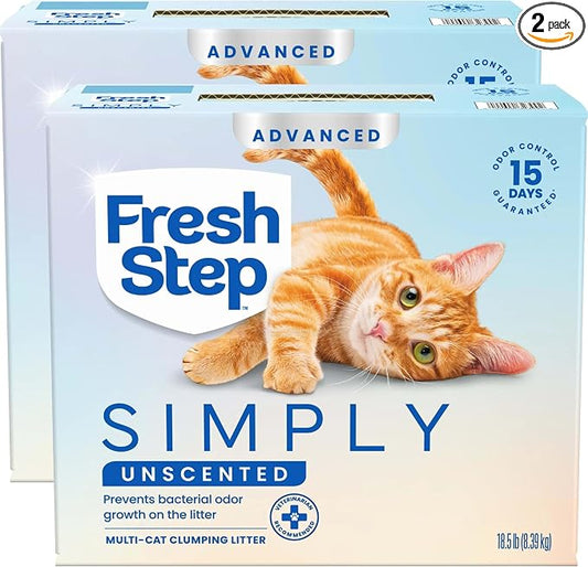 Fresh Step Advanced Simply Unscented Multi Cat Clumping Litter, 18.5lb, 2Pk | Formulated with No Added Dyes or Fragrances, Ammonia Block Technology, Low Dust, Compatible with Most Automatic Litter Boxes