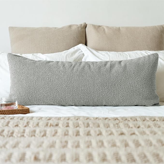 JoraLion 14x36 inch Boucle Lumbar Pillow Cover, Light Gray Woven Texture Neutral Long Pillow Cover Breathable Cushion Case for Couch Sofa Bed Living Room Home Decor (Cover Only)