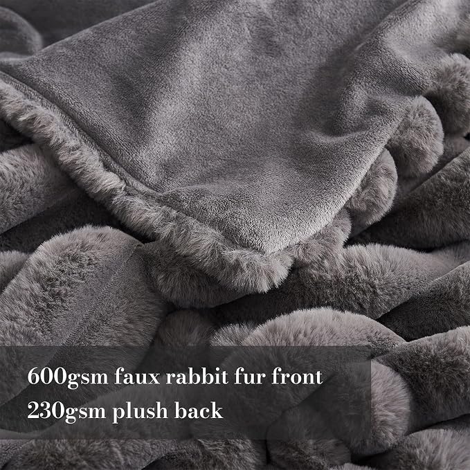 Faux Fur Throw Blanket for Couch, Cozy Fuzzy Fluffy Fur Luxurious Soft Striped Plush Gift Blankets for Family Sofa Chair Bedroom, 60"x80", Charcoal Grey