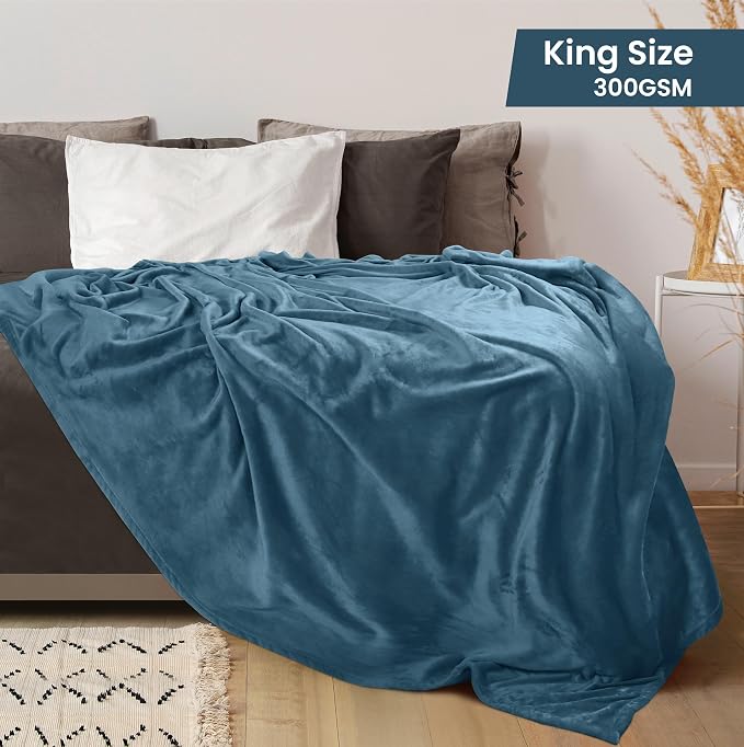 Utopia Bedding Soft Fleece Bed Blanket King Size Stone Blue (90x102 Inch) | Microfiber Plush Warm Lightweight Breathable Cozy Blanket Anti-Static, All Season Use, Gift for Women and Men
