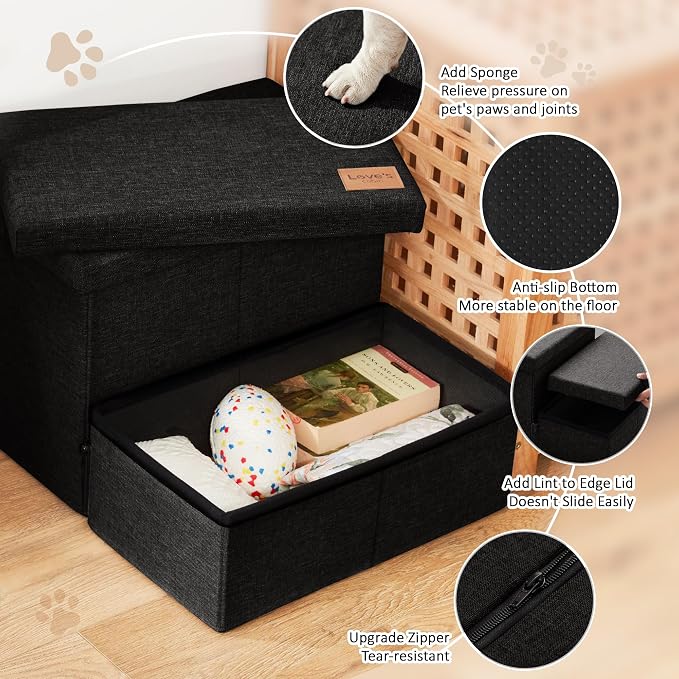 Love's cabin Dog Stairs for High Bed, Foldable Pet Stairs for Small Medium or Large Dogs Puppy with Storage for Bed or Couch, Cat Dog Steps Ramp with Zip up to 200 lbs, Black, 2 Steps
