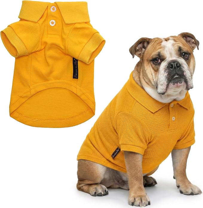Parisian Pet Dog Polo Shirt – Classic Yellow Cotton Pet Apparel with Collar & Buttons, Soft Breathable Puppy T-Shirt - Cute Dog Clothes - Ideal Summer Clothes for Large Dogs - Shirts for Dogs Boy Girl