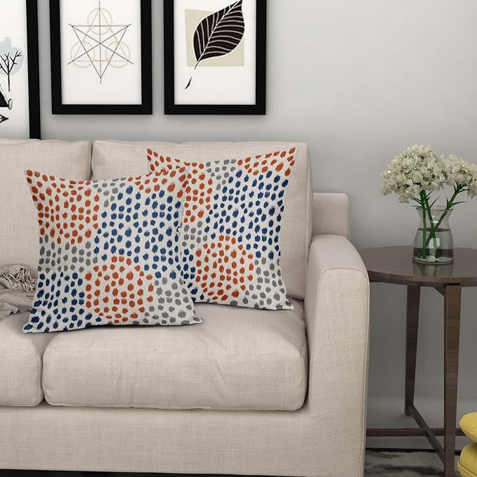 Blue Orange Pillow Covers 20x20 Set of 2 Boho Design Gray Dot Throw Pillows Modern Trendy Fall Print Decorative Outdoor Pillowcase Holiday Cushion Cover Linen Pillow Case Decor for Sofa Couch Bed