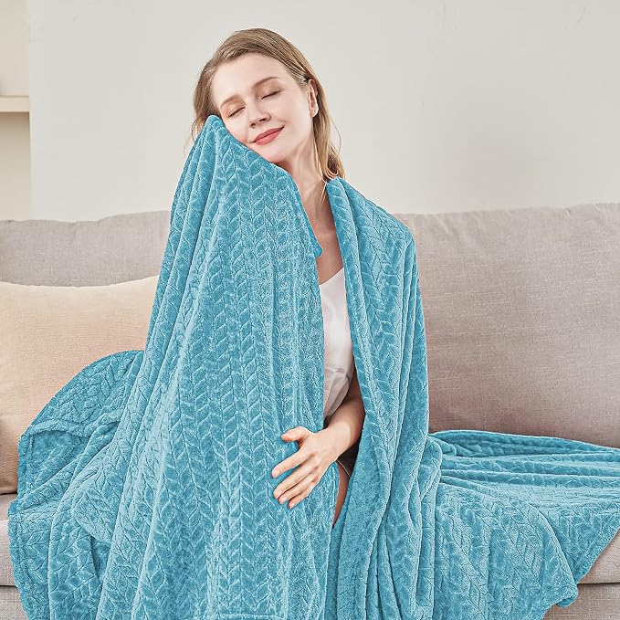 inhand Blue Fleece Twin Blanket, Super Soft Flannel Cozy Blankets for Adults, Lightweight Leaves Pattern Fuzzy Blanket for Couch Sofa Bed Office, Warm Plush Blankets for All Season, 60x90 Inches