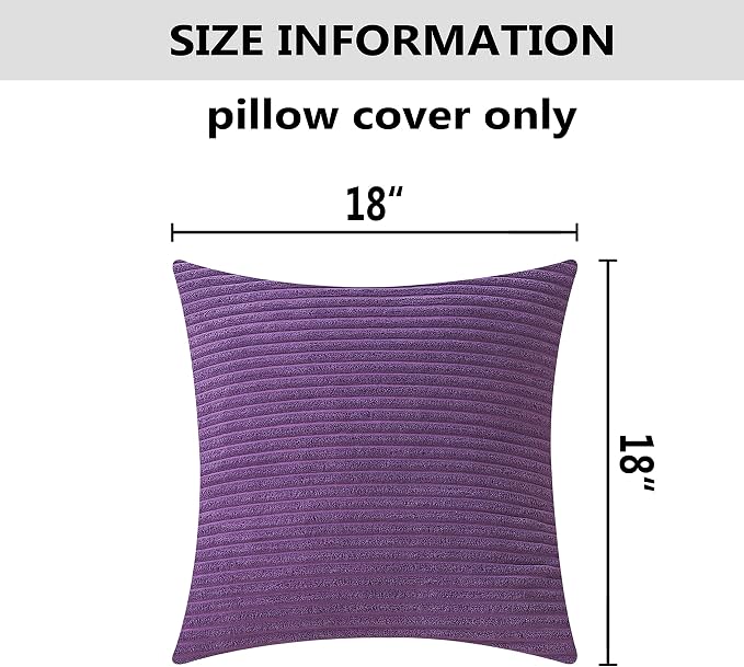 Home Brilliant Purple Pillow Cover 18x18 Supersoft Striped Velvet Corduroy Decorative Throw Pillow Case Throw Pillow for Sofa, Eggplant, (45x45 cm, 18inch)