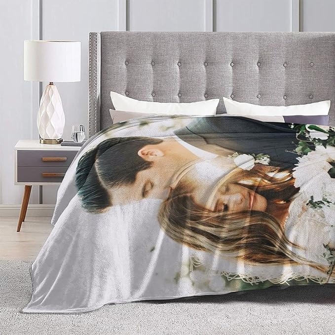 QETXVI Custom Blanket with Photos Text Customized Blanket Personalized Flannel Throw Blankets for Adult Kid Birthday Christmas Halloween Fathers Mothers Valentines Gift - 40"x 50"