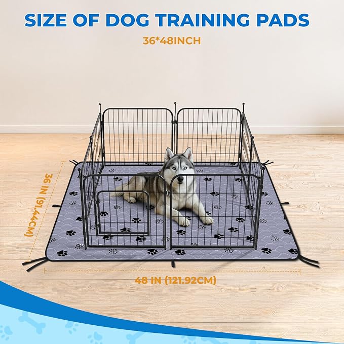 Fostanfly Washable Pee Pads for Dogs, Ultra-Absorbent, 36"x48"-2 Pack, Gray | Waterproof, Protects Against Urine Leakage, Reusable Puppy Pads, Non-Slip Grip for Dog Potty Training with 8 Tie Straps