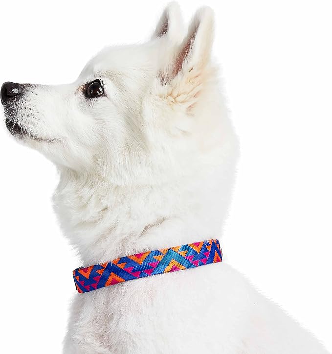 Blueberry Pet Southwestern Tribal Triangles Navy Blue Adjustable Dog Collar with Metal Buckle, Neck 9-12.5", for Small Breed