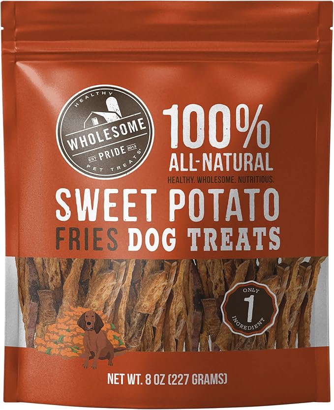Wholesome Pride Sweet Potato Fries Healthy Dog Treats, 1 Ingredient, 8 oz | No Preservatives, 100% Sweet Potato, Gently Dehydrated, Supports Digestion, No Grain or Gluten, Training & Snacking