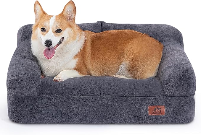 Hollypet Medium Dog Large Cat Bed Puppy Couch Beds for Pets up to 35 lbs | Fluffy Dog Cat Couch Plush Soft Warming Pets Beds with Machine Washable Cover and Non-Slip Bottom