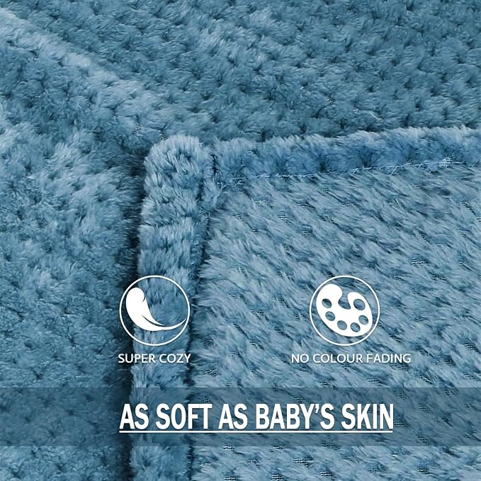 Exclusivo Mezcla Soft Waffle Fleece Bed Blanket Twin XL Size, Slate Blue | Lightweight Plush Blanket for Bed, Couch, Sofa, Cozy Fluffy Design for Bedroom, Guest Room, All Season, 90x66 Inches