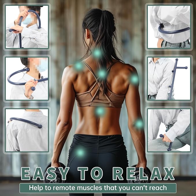 ECOTRIC Blue Manual Massager Hook Muscle Relax Tool Self Massage Therapy | Fibromyalgia Pain Relief for Shoulders,Neck, Upper and Lower Back