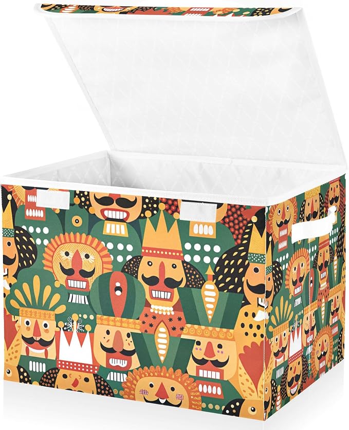 Nutcracker Christmas Storage Bins with Lids and Carrying Handle,Foldable Storage Boxes Organizer Containers Baskets Cube with Cover for Home Bedroom Closet Office