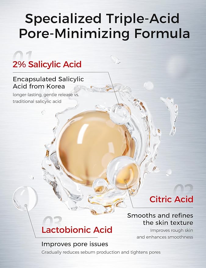 2% Salicylic Acid Serum: Pore Minimizer & Acne Treatment for Face with AHA PHA Tranexamic Acid Niacinamide & Tembusu Extract | Exfoliant for Acne & Blemish Skin | Oil Control | 1 FL OZ