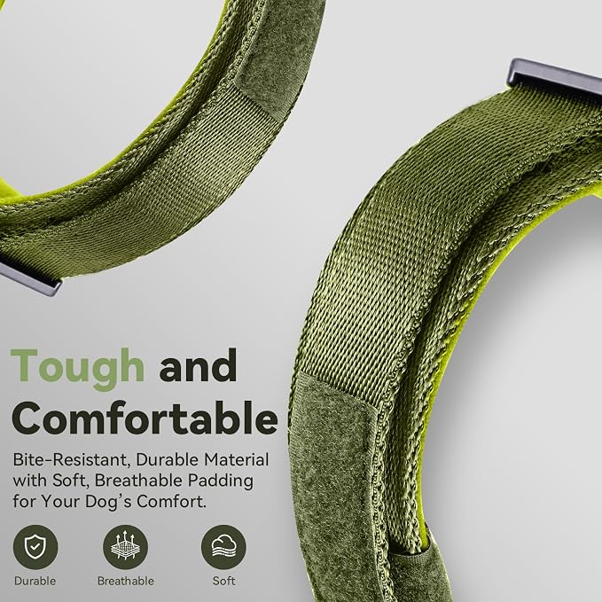 2026 Upgrade Waterproof Tactical AirTag Dog Collar, Built in AirTag Holder | Comfortable Control Handle, Quick Release Metal Buckle, Durable 1000D Nylon, For Medium to Large Dogs, Army Green, XL