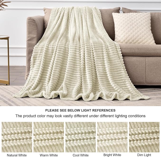 BEDELITE 3D Ribbed Jacquard Beige Blankets Queen Size for Bed, 90x90 Inch | Soft Warm Decorative Fluffy Blanket, Cozy Fuzzy Lightweight Plush Fleece Throw Blankets for Bed, Room Decor, Gift for Women