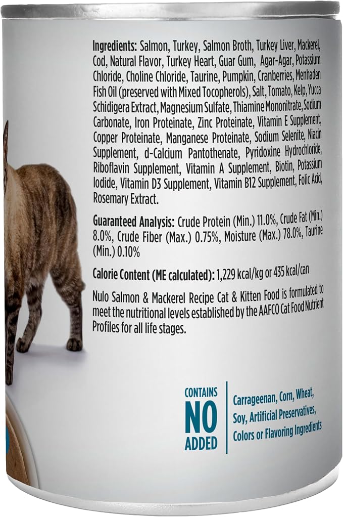 Nulo Salmon & Mackerel Recipe Pate Wet Canned Cat Food,12.5 Ounce,(Pack of 24)