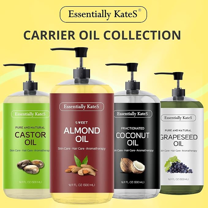 Essentially KateS Sweet Almond Oil 33.8 Fl Oz - Pack of 2 x 16.9 Fl Oz - 100% Pure and Natural - Conditioning, Moisturizing & Nourishing - No Greasy Feel - A Natural Vit. E source