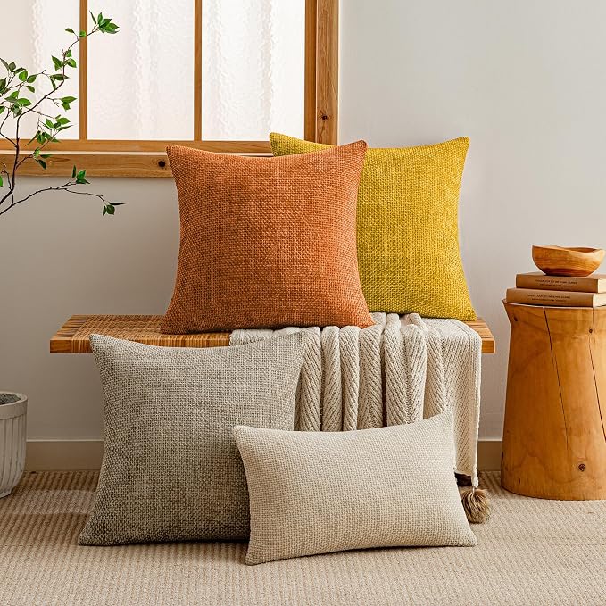 a moment Fall Orange Chenille Throw Pillow Covers 12x20 Inch Pack of 2 Modern Decorative Throw Pillow Covers Farmhouse Cross Covers Home Decor for Sofa Bedroom Living Room