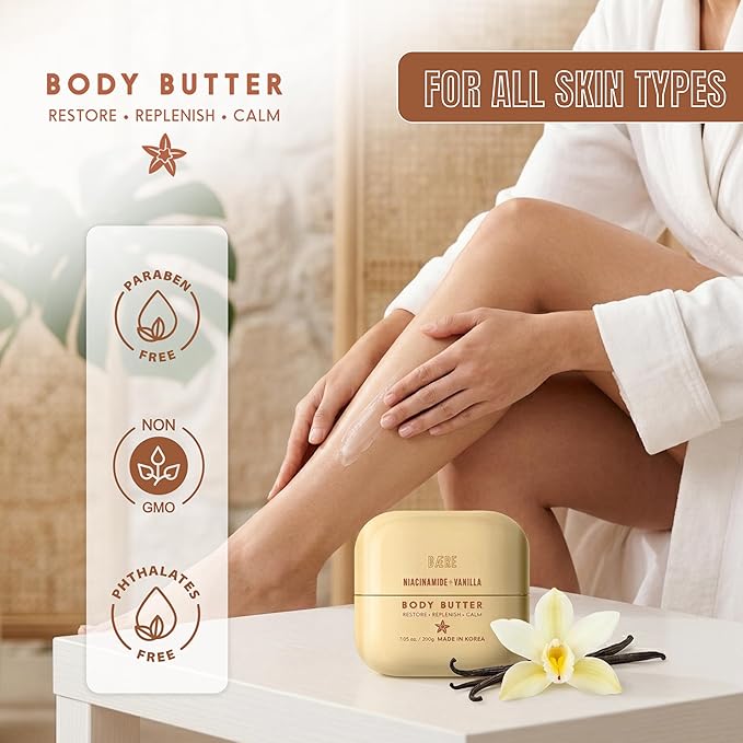 Niacinamide Body Butter With Vanilla - Dermatologist Tested, Anti Aging, Korean Skin Care - Replenish Moisture, Calm Comfort & Restore Barrier - Vegan, Clean Beauty, Cruelty Free - 7.05 oz