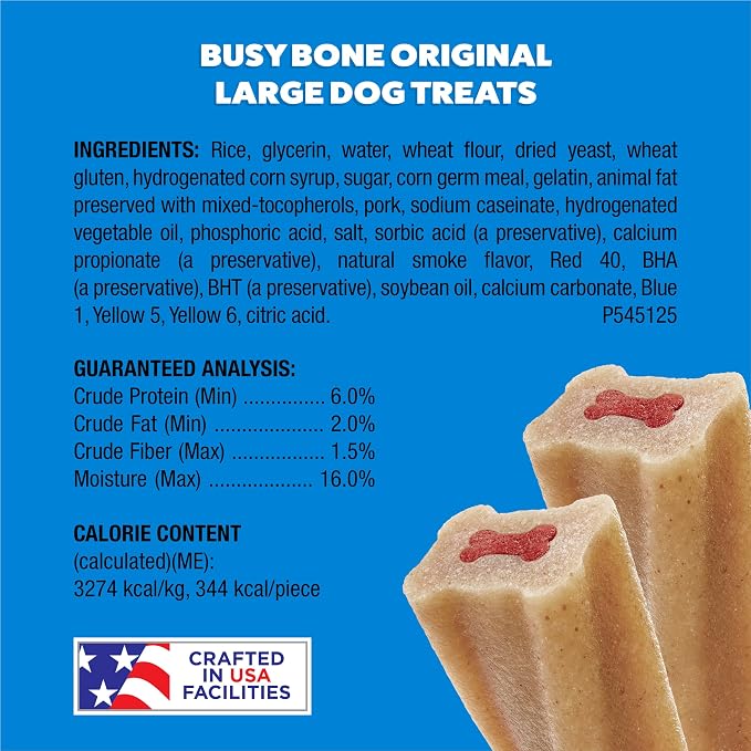 Purina Busy Bone Adult Large Dog Chew Treats, Original, 6 ct Pouch | Rawhide free chew with a real meat center for dogs 35+ lbs, long lasting chew that helps clean teeth
