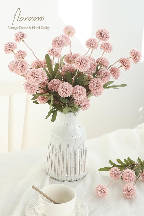 5pcs Shabby Blush Faux Silk Mums Artificial Flowers, Bulk Fake Small Mini Chrysanthemums with Stems for DIY Wedding Centerpieces Floral Arrangements Vase Fillers Home Decorations