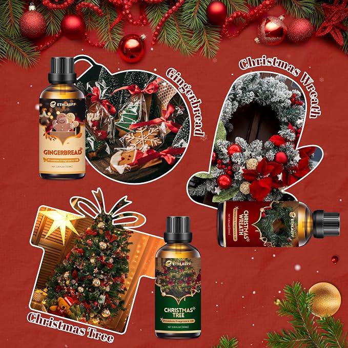 Christmas Wreath Essential Oil 3.38 Fl Oz (100ml), Christmas Essential Oils for Diffusers, Winter Essential Oils for Candle Making, Cozy Holiday Scented Oils