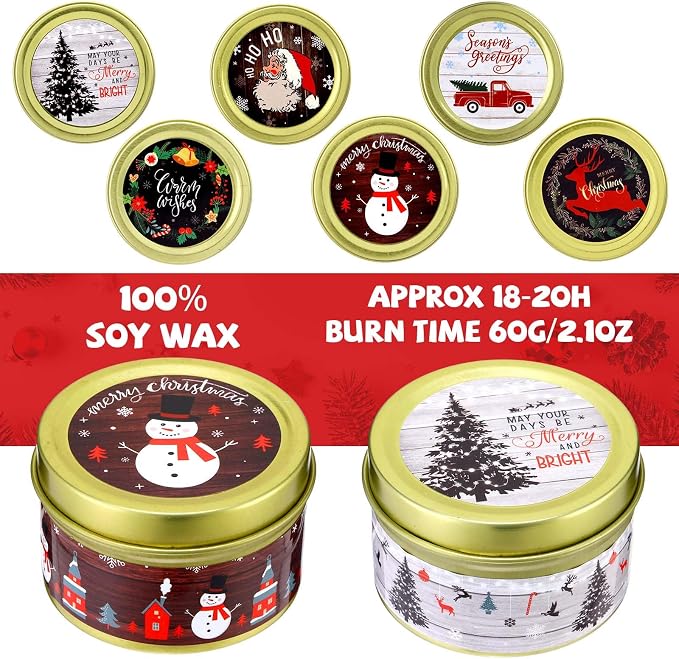 MTLEE 24 Pcs Christmas Scented Candles Set Vintage Christmas Candles with Festive Fragrance for Xmas Holiday Party Rustic Home Decor Stocking Stuffer Gifts for Women Men Coworkers Friend(Wood)