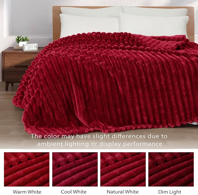 Exclusivo Mezcla Striped Queen Size Fleece Blanket for Bed, Couch, 90"x90" | Soft Breathable Cozy Bed Blankets, Lightweight Plush Fluffy Fuzzy Jacquard Decorative Blankets