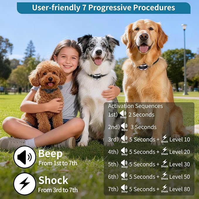 PetJoy Dog Bark Collar 3 Pack, 5 Adjustable Sensitivity Levels Barking Collars, Smart Automatic Bark Collar with 7-Stage Escalating Beep-to-Shock Correction