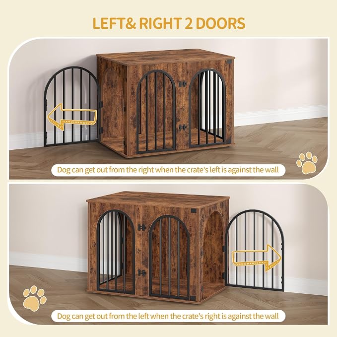 Hzuaneri 31.5'' Dog Crate Furniture,Dog Kennel Indoor for Small/Medium Dogs | Dog Kennel Furniture Wooden Dog Cage Heavy Duty Dog Crate Decorative Pet House End Side Table TV Stand,Rustic Brown DFC85101B
