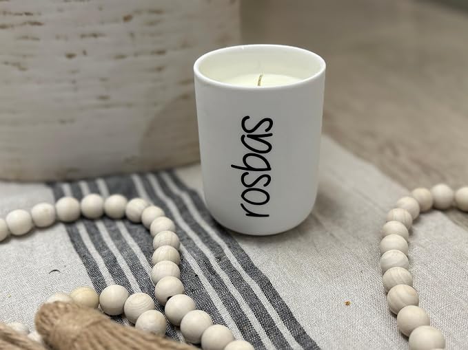 rosbas Cinnamon Vanilla Soy Wax Candle - 8 oz in Ceramic Jar – Clean Burning, Long Lasting, Boxed, Home Fragrance, White, Made in USA