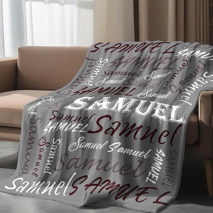 Personalized Throw Blanket, Custom Grey Theme Light Soft Flannel Fleece With Name for Men Women Boys Girls Kids, Customized Gifts for Birthday Christmas Valentines Day