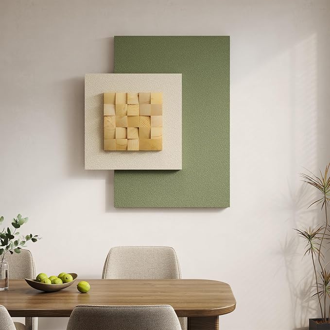 Cuspin Large 3D Wood Green Wall Art for Living Room, Modern Minimalist Sage Green Textured Wall Decor, Abstract Geometric Natural Wooden Block Artwork for Bedroom Dining Room Hallway Home Office