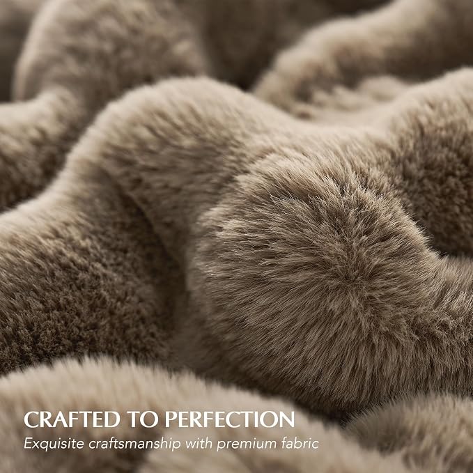Faux Rabbit Fur Bubble Throw Blanket, 60"x80", Greige | Ultra Soft, Luxury Faux Rabbit Fur Throw, Thick Warm Bubble Blanket, Cozy Fluffy Reversible, for Bed, Couch, Chair, Sofa
