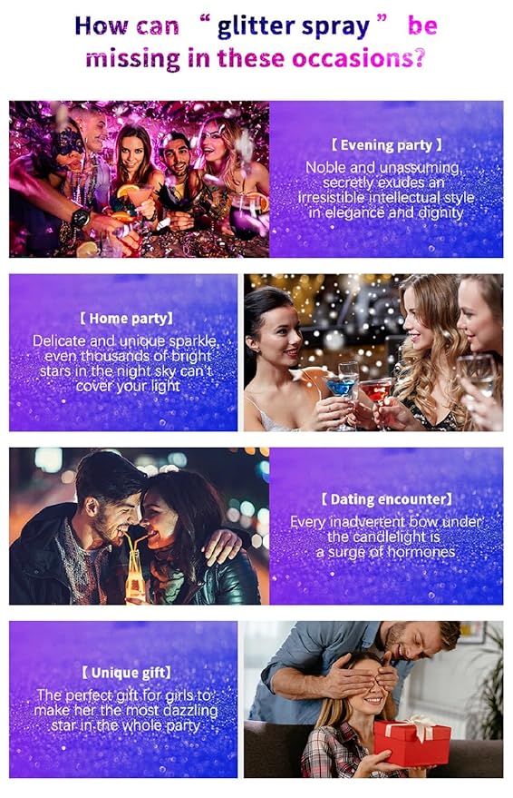 Body Glitter Spray, Perfect Body Sparkly for Music Festival Rave Stage Hair and Face Shimmer Glitter Makeup.