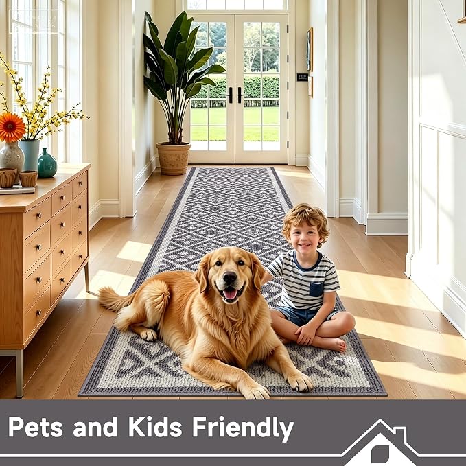 Ileading Hallway Runner Rug 2x6 ft,Washable Indoor Grey Carpet with Non Slip Rubber Backing,Low Pile Durable Kitchen Floor Mat for Laundry Entryway Door & High Traffic Areas
