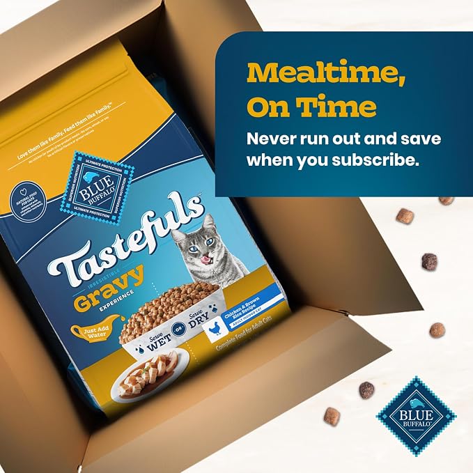 Blue Buffalo Tastefuls Irresistible Gravy Experience Chicken Cat Food, 3 lb | Chicken & Brown Rice Recipe, Supports Digestion & Coat Health, Add Warm Water for Real Gravy, Indoor Adult Cat Formula