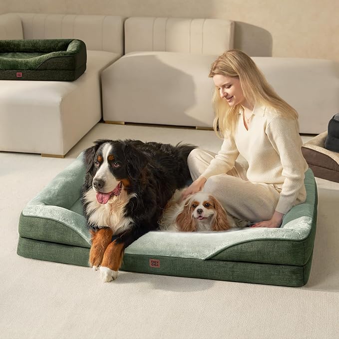 EHEYCIGA Orthopedic XL Dog Bed for Large Dog, Memory Foam Dog Couch, Green | 42x30 Inch Extra Large Sized Dog Sofa with Sides, Waterproof Liner & Washable Removable Cover, Bolster Pet Couch