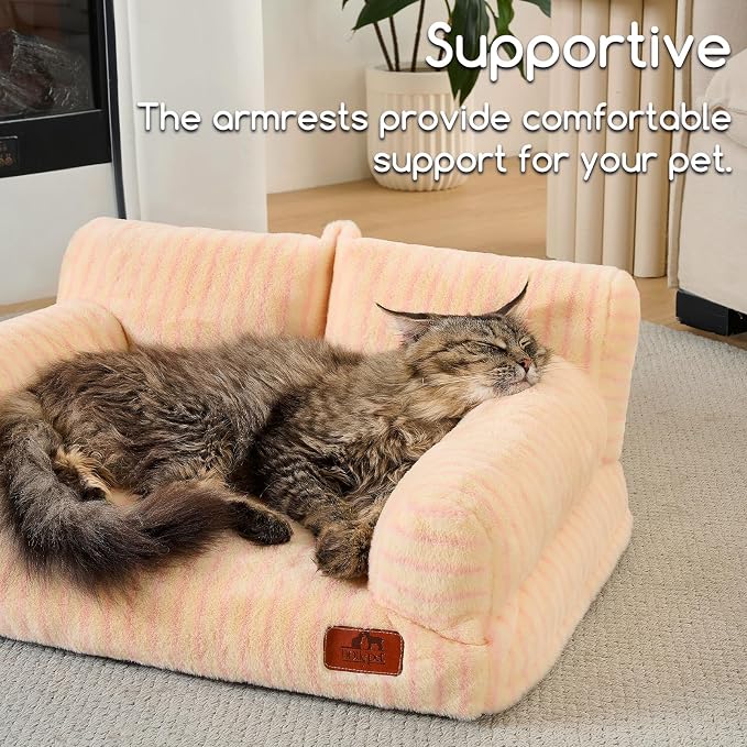 Hollypet Small Dog Large Cat Bed Puppy Couch Beds for Pets up to 25 lbs | Fluffy Dog Cat Couch Plush Soft Warming Pets Beds with Machine Washable Cover and Non-Slip Bottom