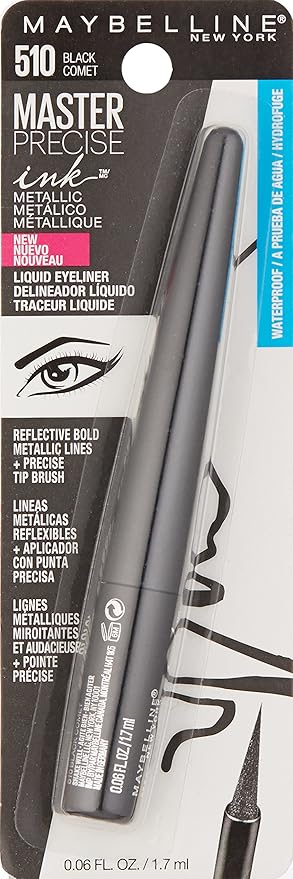 Maybelline New York Master Precise Ink Metallic Liquid Liner, Black Comet, 0.06 Fluid Ounce