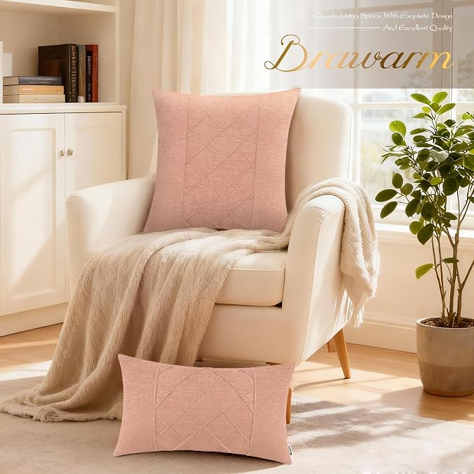 BRAWARM Chenille Throw Pillow Covers 22x22 Inches, Dusty Pink, 2 Pack | Decorative Pleated Pillow Covers, Soft Cushion Cases for Sofa Bed Living Room Home Farmhouse (No Insert)